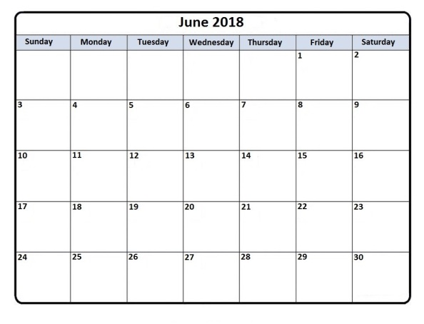 June 2018 Calendar PDF